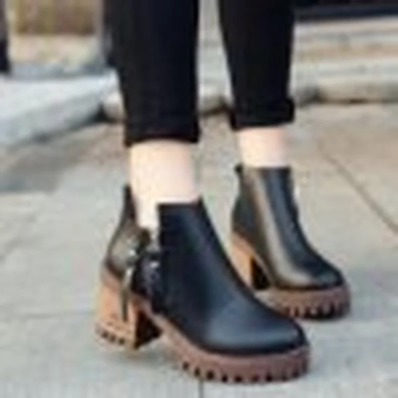 

Женские ботильоны, осенняя женская повседневная обувь, женская модная однотонная удобная обувь на плоской платформе с круглым носком и рем...