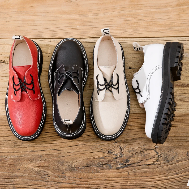 

Retro Women Shoes Genuine Leather 2021 New Spring British Style Student Shoes Wild Thick Large Size 41 42 43 Ladies Oxford Shoes