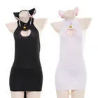 Кавайное женское нижнее белье с вырезами в виде кота и вырезом Замочная скважина, облегающее платье + сексуальный костюм для косплея в виде кота, черно-белая Пижама