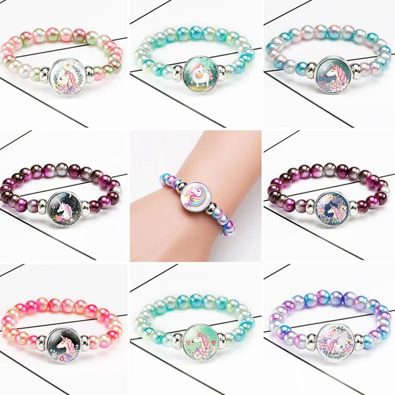 Браслет с бусинами в виде единорога 18 мм|Плетеные браслеты| |