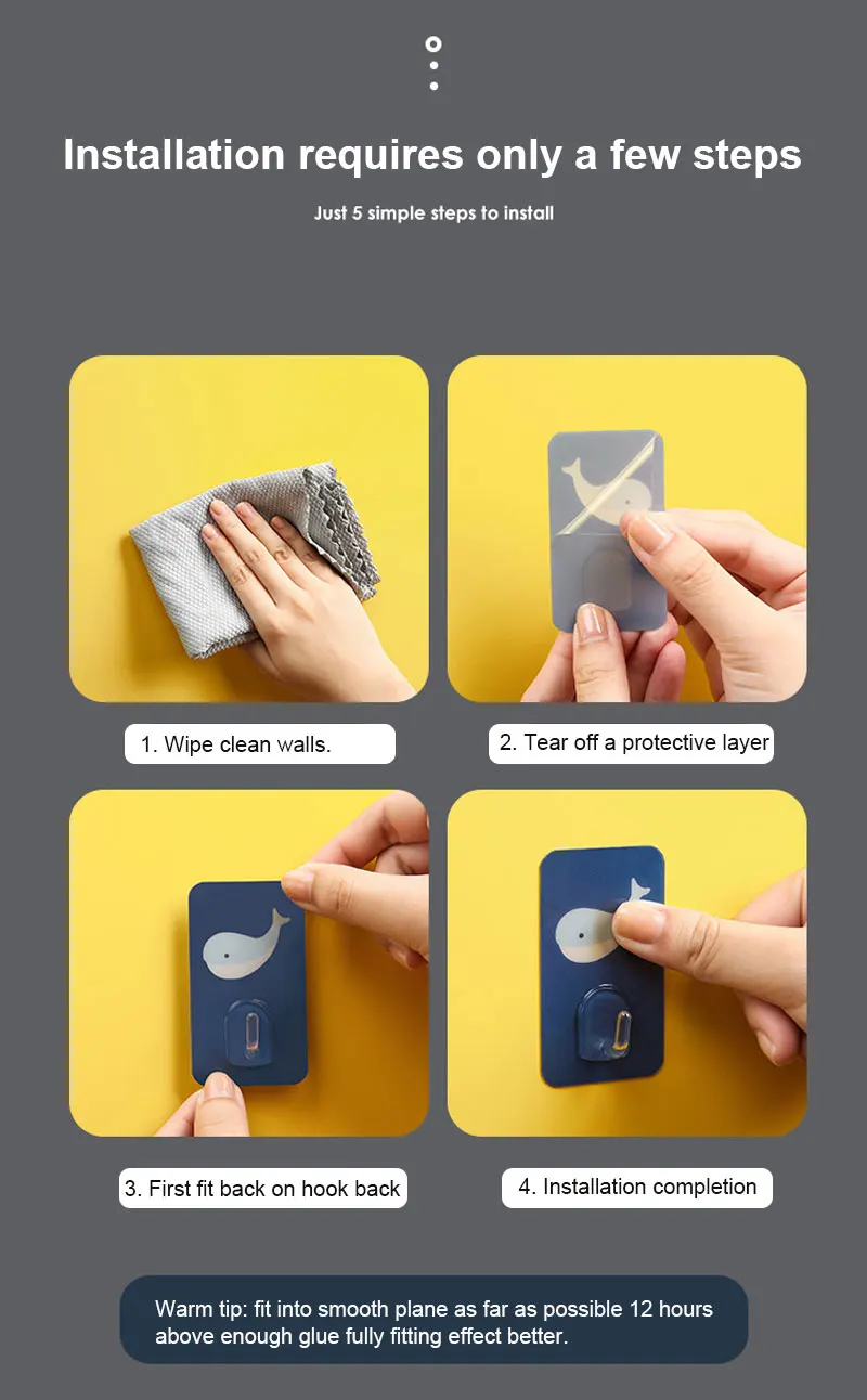 

Creative Cute Wall Hook Free Punching Seamless Hooks Load-bearing Powerful Self Adhesive Wall Hanger Kitchen Bathroom Organizer