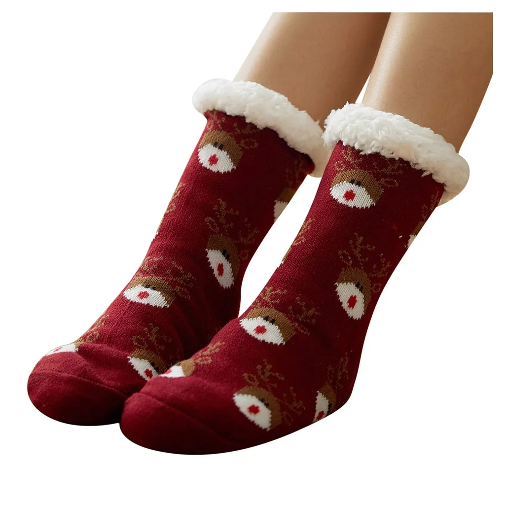 Christmas Socks Women Thicker Warm Soft Cotton Print Anti-slip Floor Casual Carpet Sock Winter Comfortable Hosiery |