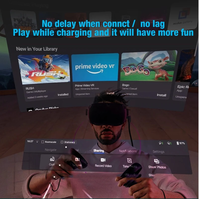 Кабель USB 3.1 Type-C 3 м/5 м для зарядки и передачи данных гарнитуры Oculus Quest Link VR кабель