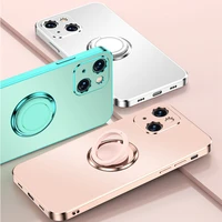 plating frame matte shockproof case for iphone 13 pro max 12 se 2020 11 xs xr 7 8 plus magnetic ring stand holder soft tpu cover