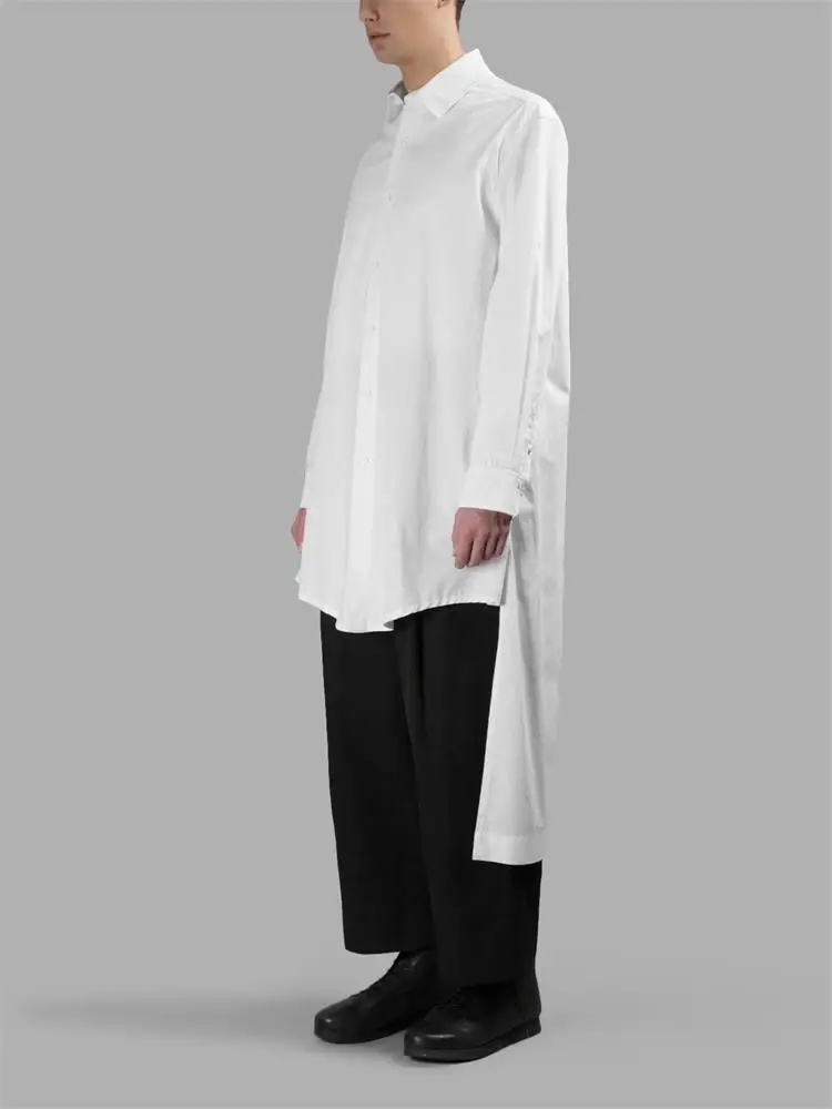 Men's new autumn fashion fashion minority design sense before short after long in the long shirt and short shirt ancient men