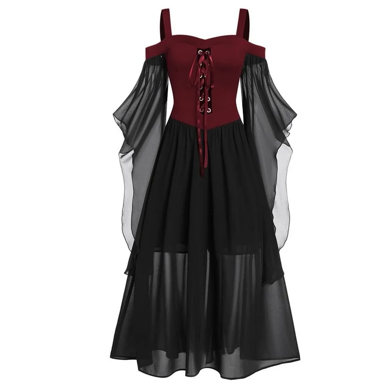 

Женское платье с открытыми плечами, готическое винтажное кружевное платье в стиле панк с рукавом летучая мышь, яркое платье для Хэллоуина, большие размеры