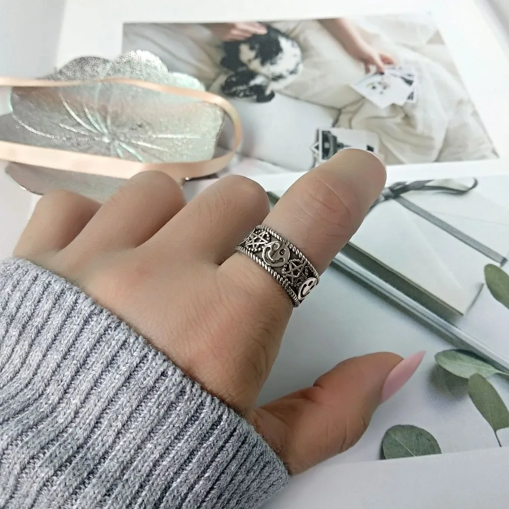 SHANICE, 925 пробы, серебряное, Открытое кольцо, для женщин, леди, панк, Винтаж, старый тайский, серебряная, для девушек, цепочка, улыбка, личность, хорошее ювелирное изделие, Anillos