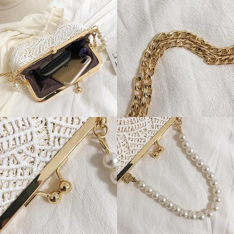 Пляжная соломенная сумка с вышивкой Модный богемный кружевной саквояж на