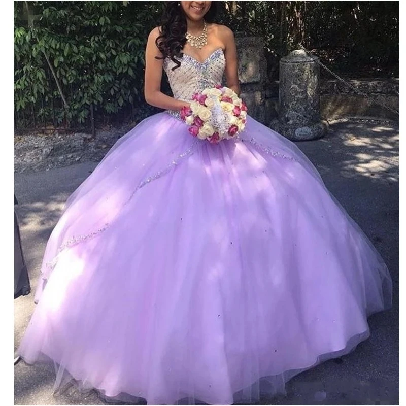 

ANGELSBRIDEP Lavender Tulle Ball Gown Quinceanera Dress 2021 Sweetheart Beads Crystals Vestidos De 15 Anos Vestidos De Debutante