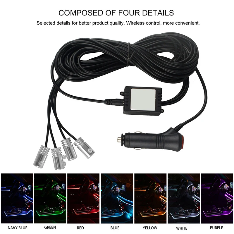

New 4M RGB LED Car Interior Fiber Optic Neon EL Wire Strip Atmosphere Light Kit