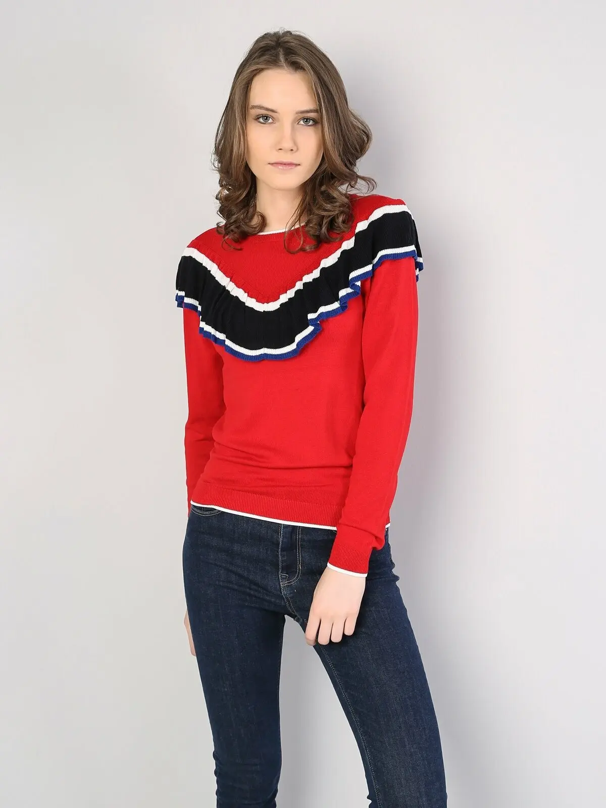 

Colins Woman Regular Fit Red Sweaters women's sweater pullover women sweaters for women fashion sweater outerwear,CL1036817