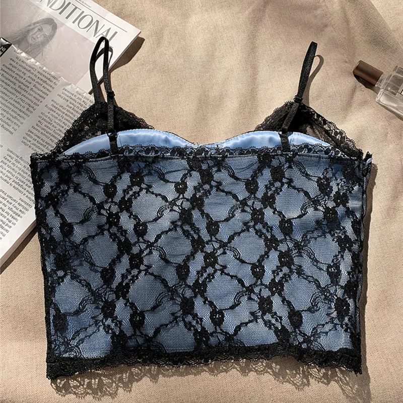 

Y2K Lace Stitching Women Camisoles Spaghetti Sexy Nightclub Cropped Tops Sleeveless Backless Sling Corset Female Camis Clothes