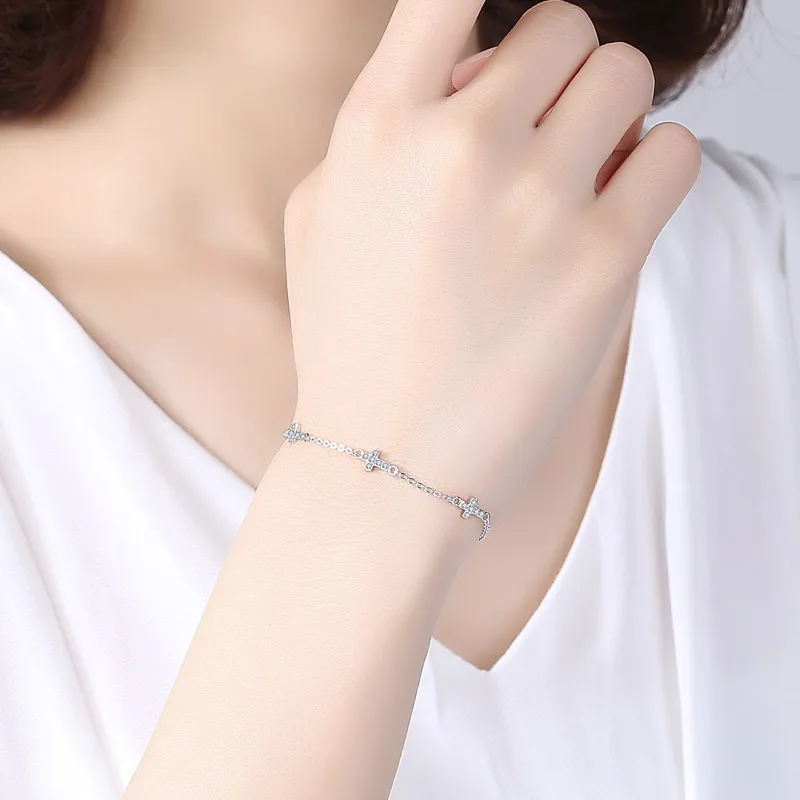 Роскошный женский браслет с крестом TONGZHE из стерлингового серебра 925 пробы