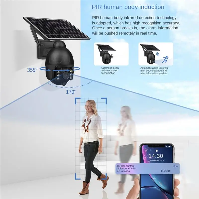 

Solar IP PTZ Camera 1080P Night Vision Two Way Audio Waterproof Wireless WiFi Outdoor Solar Security Camera for Home Office