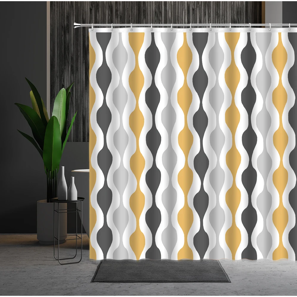 

Geometric Printed Shower Curtains Black White Stripes Elk Animal Pattern Washable Polyester Home Decor Bathroom Screen With Hook