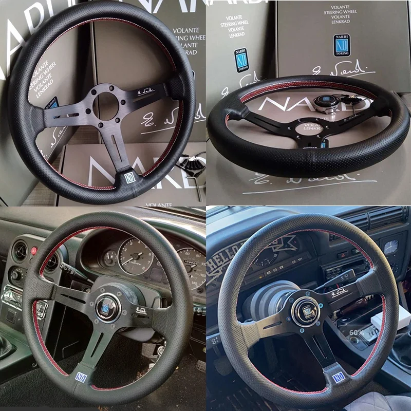 Кожаный руль гоночный спортивный Авто Руль ПВХ 14 дюймов 350 мм|Рулевые колеса и