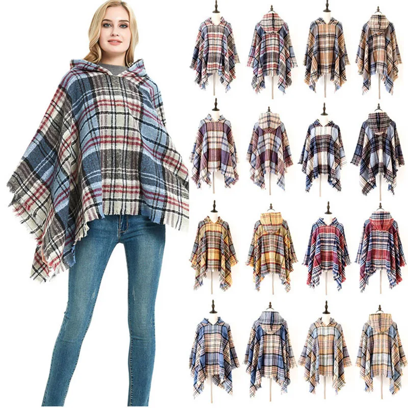 Autumn and Winter Fashion Luxury Women Cashmere Scarf Cloak Brand Designer Warm Plaid Hooded Shawl Pashmina Lady Wrap | Аксессуары для