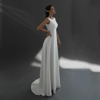 uzn a line satin wedding dress scoop neckline bridal gown cheap simple wedding gowns