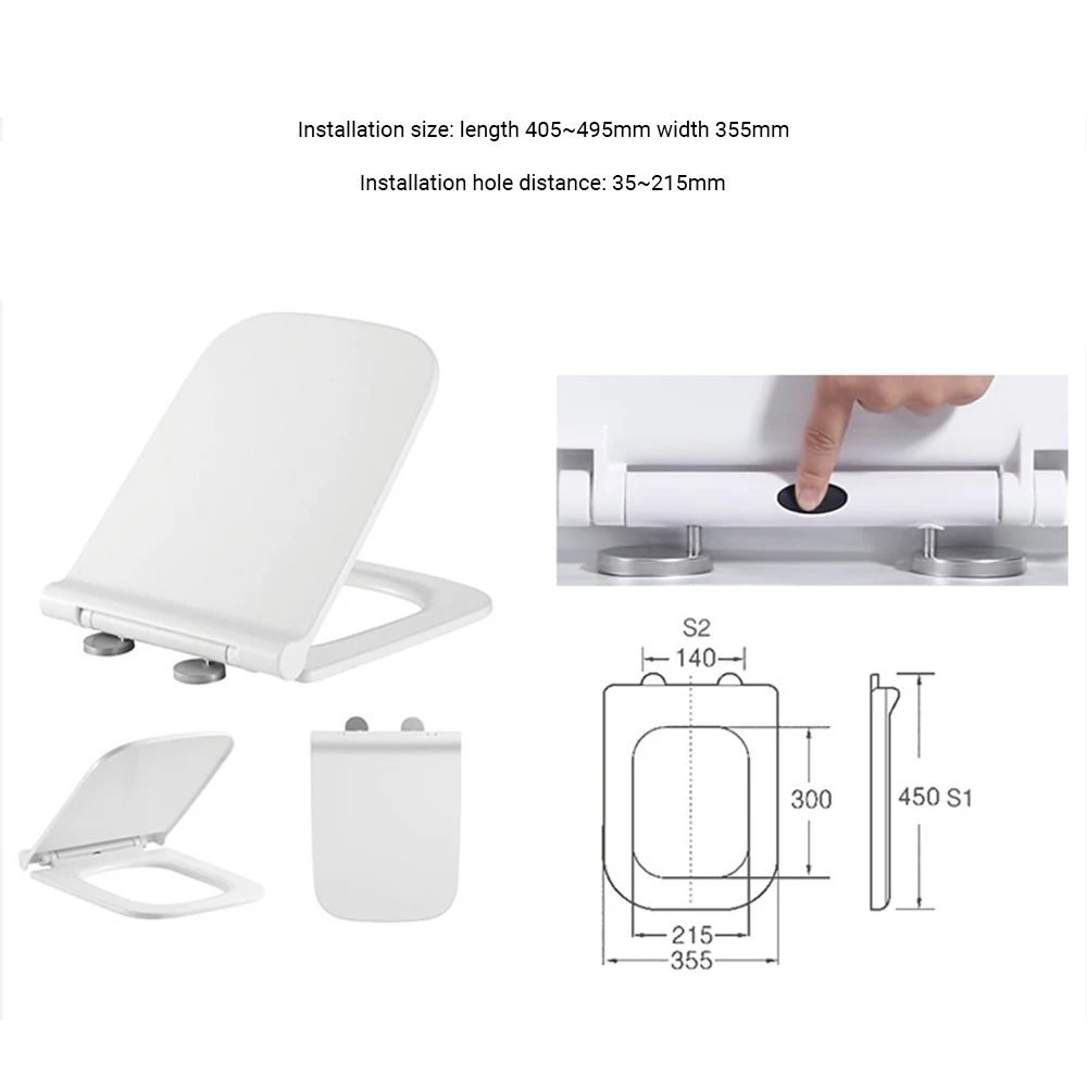 Универсальное роскошное квадратное сиденье для унитаза сверхмощное Белое