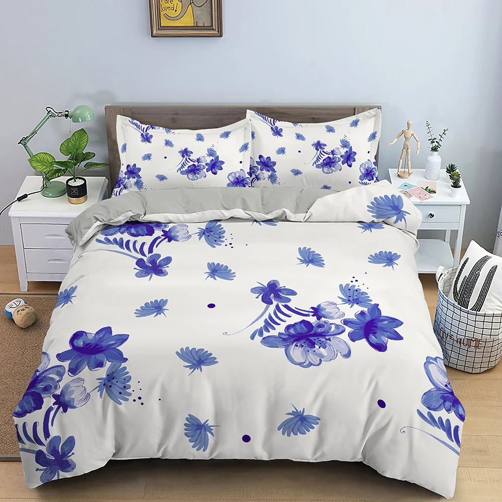 Зимние комплекты постельного белья с голубыми цветами пододеяльник постельное