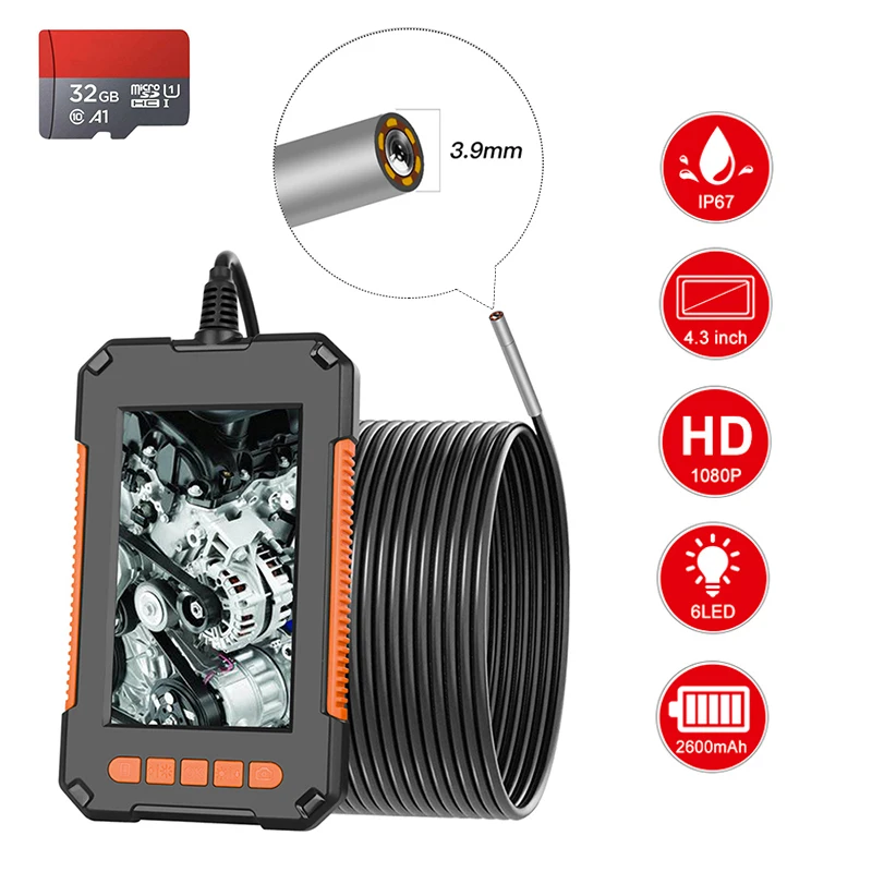 

Industrial Endoscope 3.9mm Home Drain Snake Camera 1080P HD 4.3' 'Screen IPS IP67 Semi-Rigid Snake Camera with 32GB TF Card