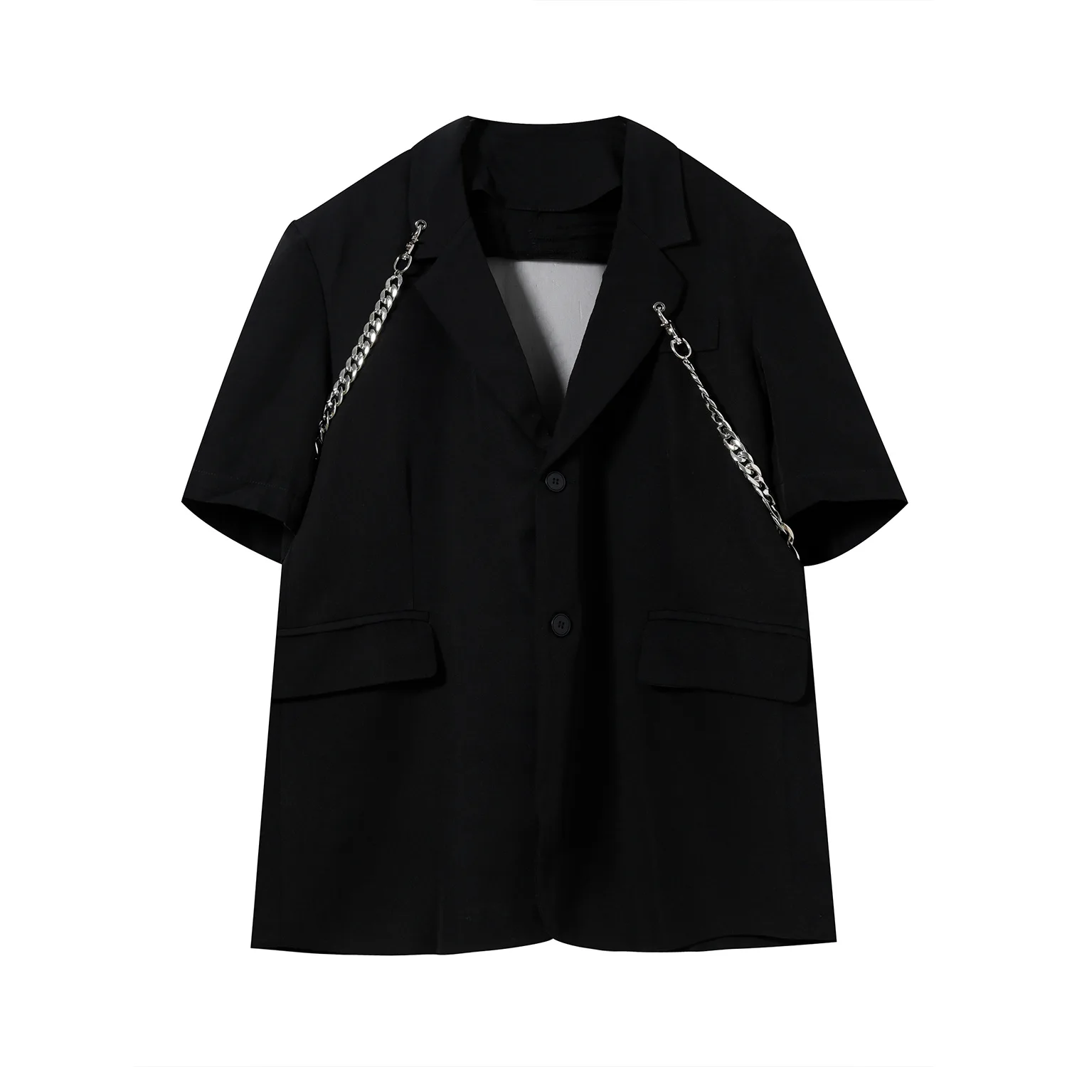 

2021 Summer Men Chain Back Mesh Splice Short Sleeve Loose Casual Blazers Suit Jacket Male Streetwear Hip Hop Suit Coat Blazer