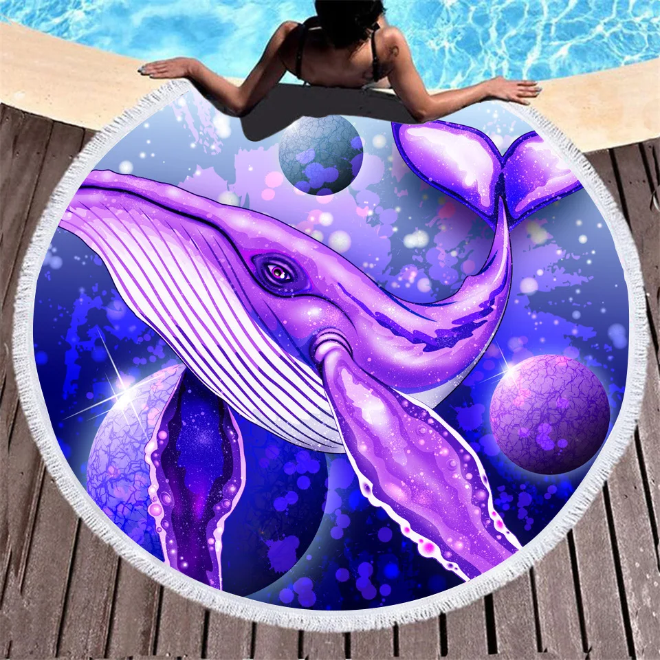 

Coloured Animal Digital Print Summer Round Beach Bath Adult Sport Bath Towel Shower Towel With Tassel Yoga Mat