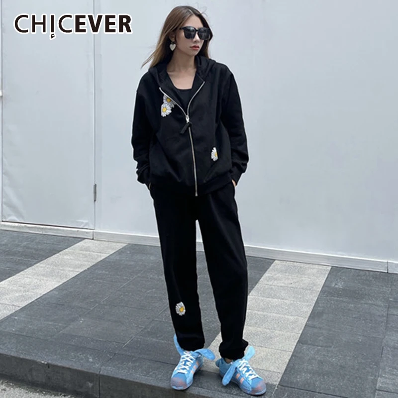 

CHICEVER однотонный лоскутный разноцветный комплект из двух предметов женский топ с капюшоном и длинным рукавом Брюки с высокой талией женский...