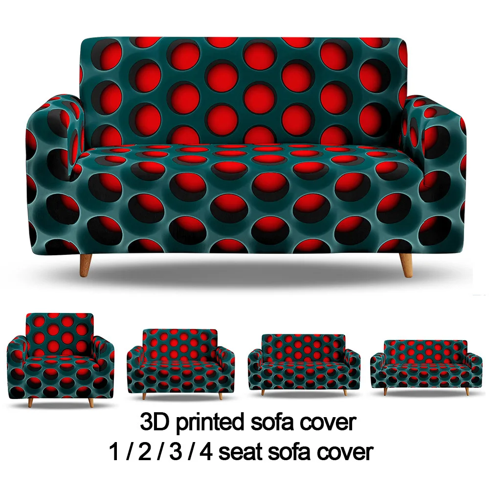 

Circle Round Geometry 3D Print Elastic Sofa Cover For Living Room L Shape Sofa Cover One Two Three Four Seater All-Inclusive
