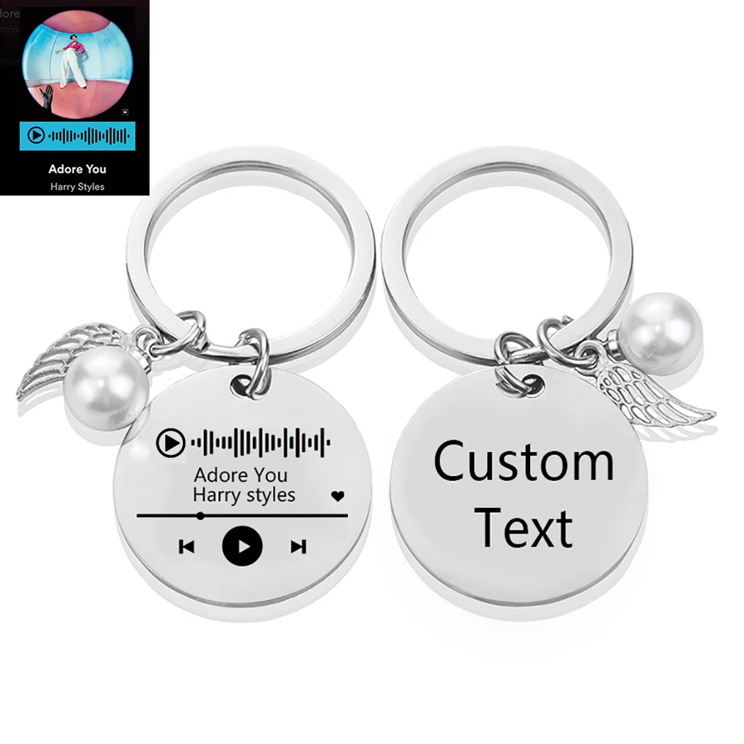 

Custom Music Code Keychain Stainless Steel Engraved Music Code Key Chain Pendant Customize Your Song Text