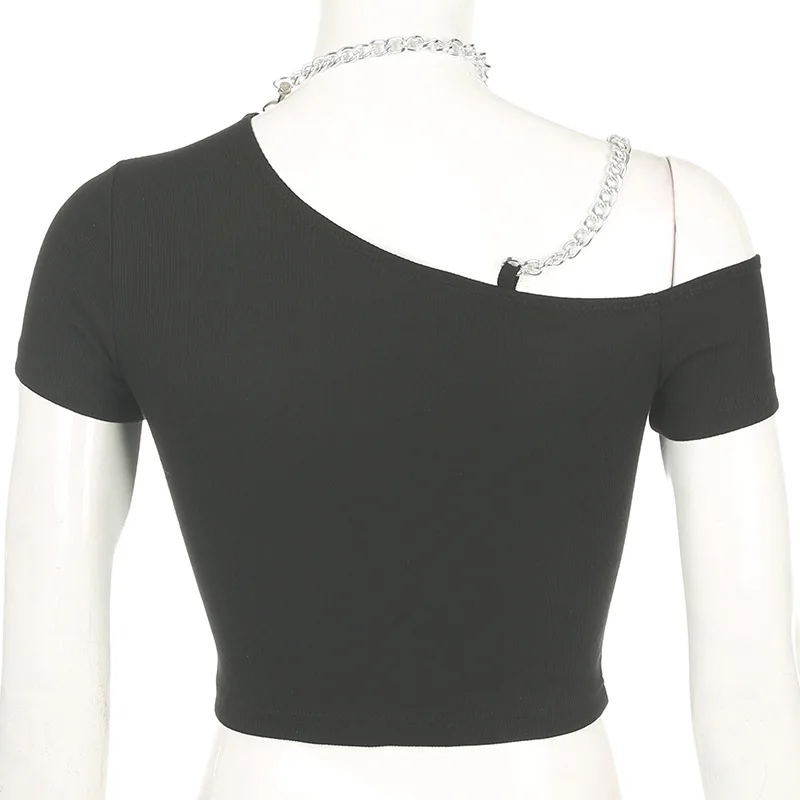 

Women Clothes T shirts 2020 Summer Solid Black Crop Tops T-shirts Ropa Mujer Streetwear Tshirt Casual Shoulder Off Tees T206