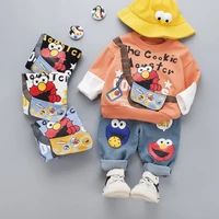 childrens clothing childrens autumn suit cartoon shoulder bag sesame street long sleeve two piece stylish babys clothing