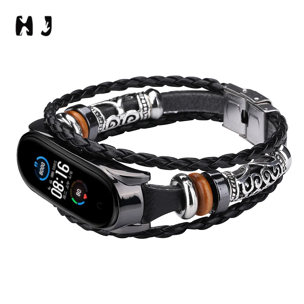 

Replacement Braided strap For Xiaomi Mi Band 5 Metal Ethnic Style Beaded Bracelet Fashion DIY Element Smart Watch Wristband