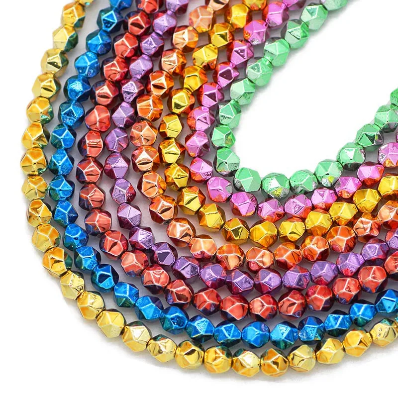 

6MM Nano Gold Blue Green Purple Natural Hematite Stone Beads Faceted Round Spacer Loose Beads For Jewelry Making Diy Bracelets