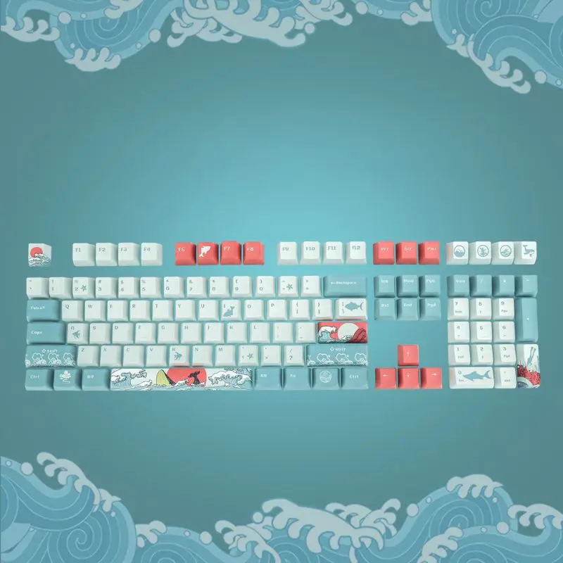 

5 Sides Dye-Sublimation 108 Keys OEM PBT Keycap Full Set Mechanical Keyboard Keyc-aps Ukiyo-e Sea Waves Keycaps X6HA