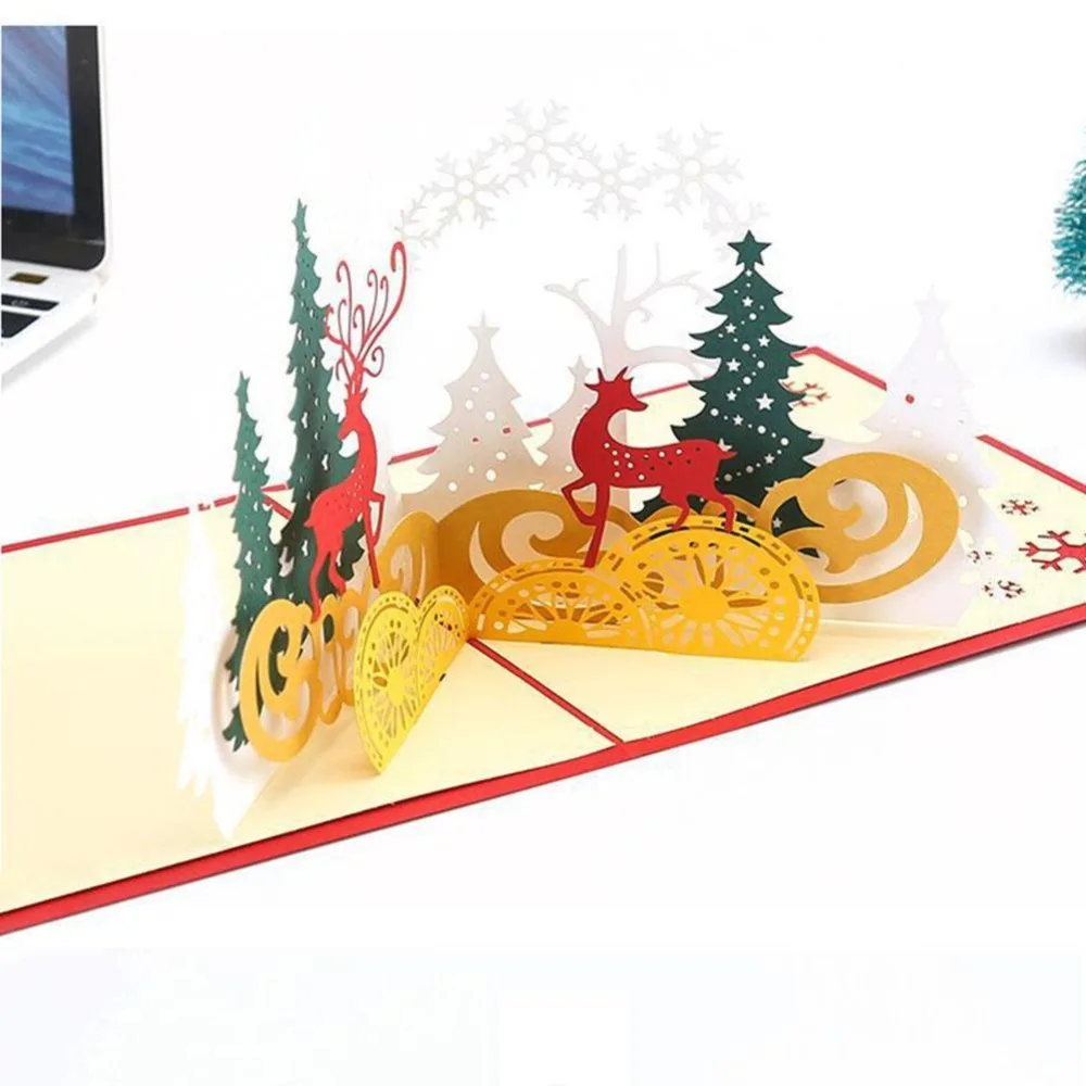 Рождественские открытки Рождественская елка зимний подарок 3D открытки Рождественские украшения наклейки Лазерная резка Новогодние поздравительные открытки