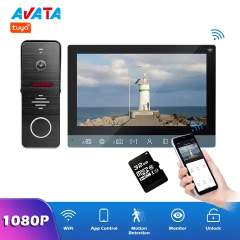 Видеодомофон Tuya, Wi-Fi, угол 160 градусов, 1080P, монитор, поддержка записи, дистанционное управление через приложение, умный дом, дверной звонок, к...