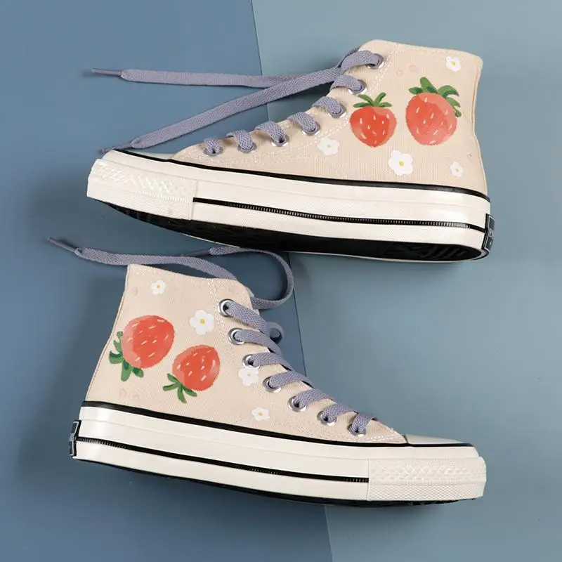 

Кеды женские с клубничным верхом, милые холщовые кроссовки, Повседневная Вулканизированная подошва, в стиле Харадзюку, для студенток, больш...