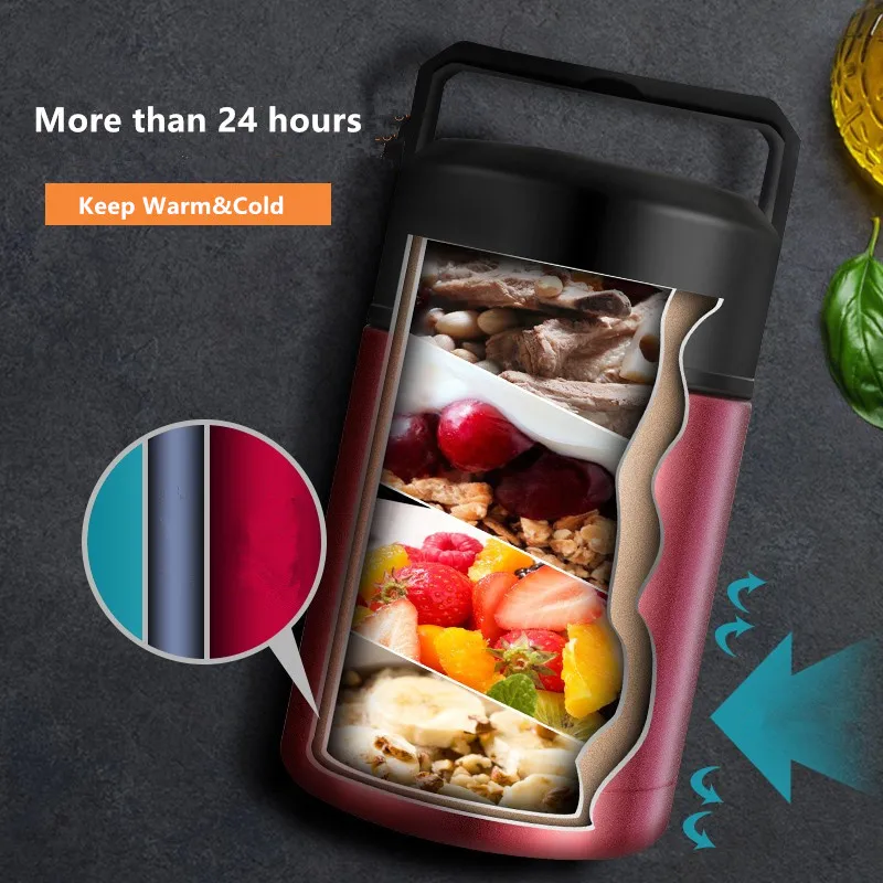 

500ML/800ML/1000ML Double Stainless Steel Thermos Food Soup Containers Large Capacity Vacuum Flasks Portable Lunch Bento Box
