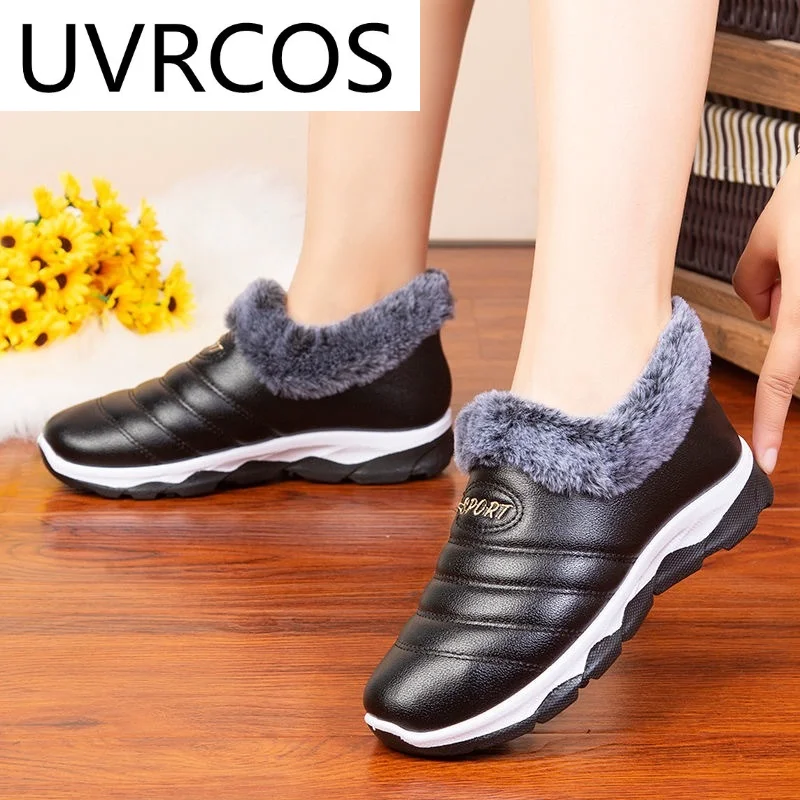 

New UVRCOS 2022 Warm Winter Women Shoes Platform Fur Casual Lady Shoes Fashion Sneakers Waterproof Pu Leather Snow Boots Woman
