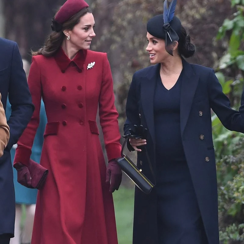Распродажа красное шерстяное пальто принцессы Kate Модное теплое двубортное с