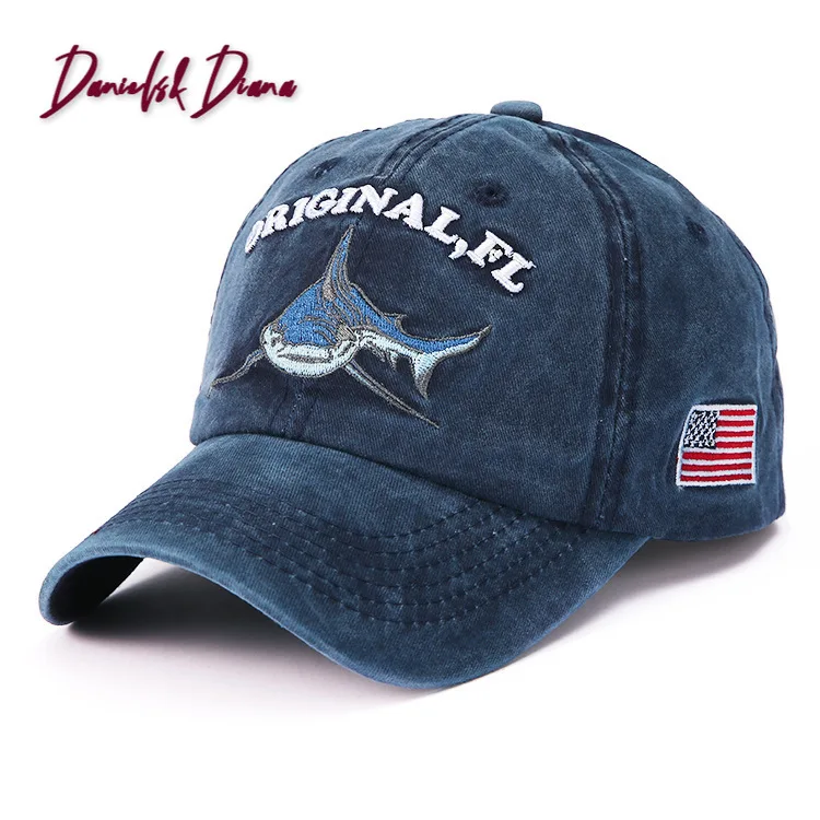 Hot Style Baseball Cap Hat Popular Cartoon Water Embroidered Sharks Europe And The Men's