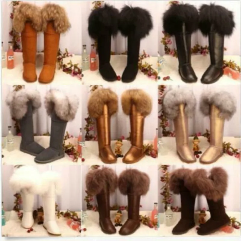 

Fox Fur Over The Knee Winter Boots For Women Long Sheepskin Leather Fur Lined Women High Snow Boots Keep Warm Shoes New Fashion