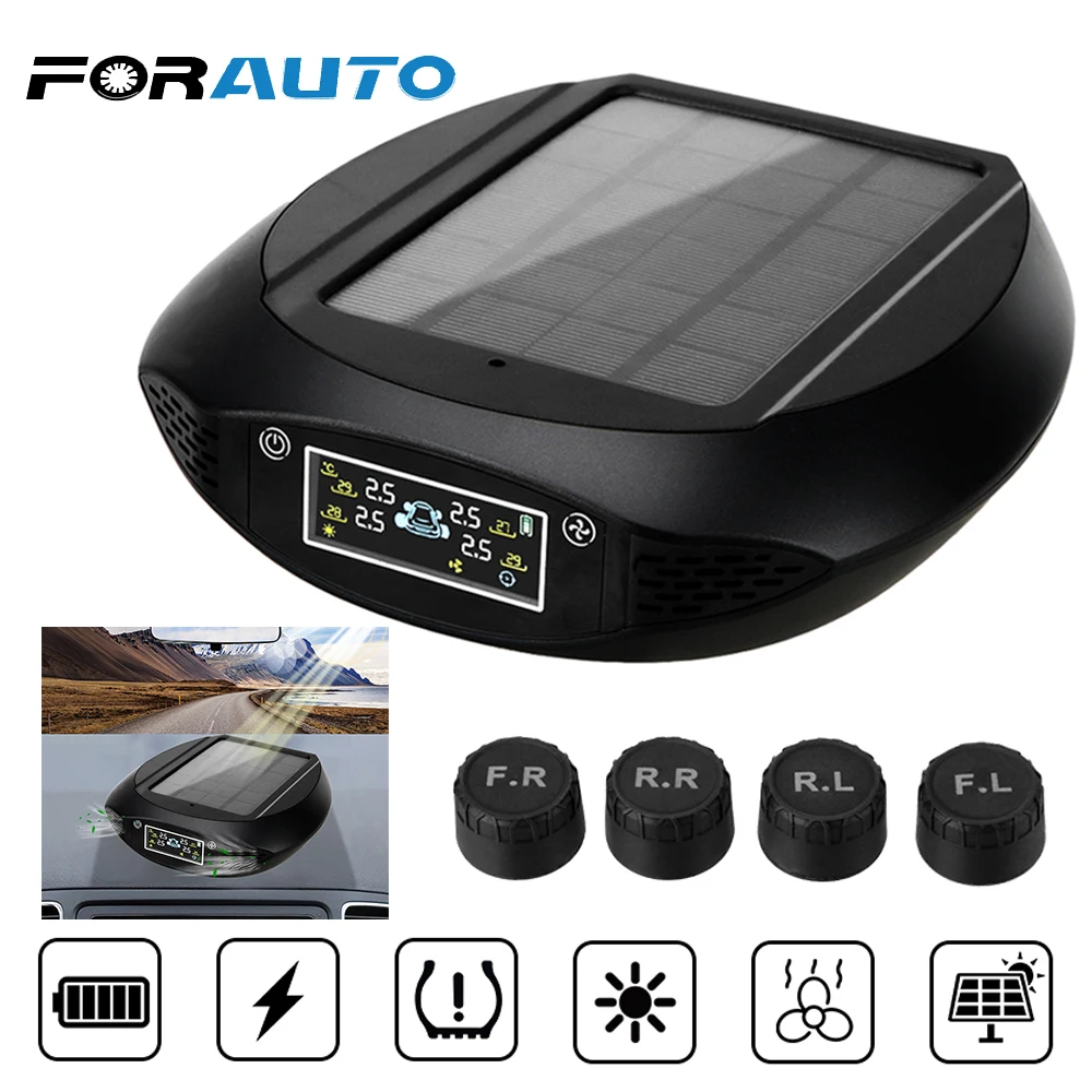 

Car TPMS 2 in 1 Air Purifier Tire Pressure Monitoring System LCD Display Internal/External Sensors Solar Powered Tire Monitor