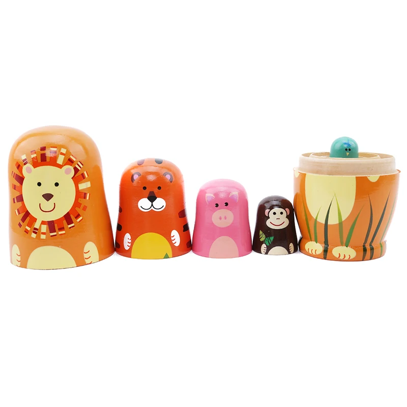 

5 PCS/Set Children Cute Wooden Doll Cartoon Animal Paint Nesting Dolls High Quality Russian Matryoshka Doll Gift for Baby