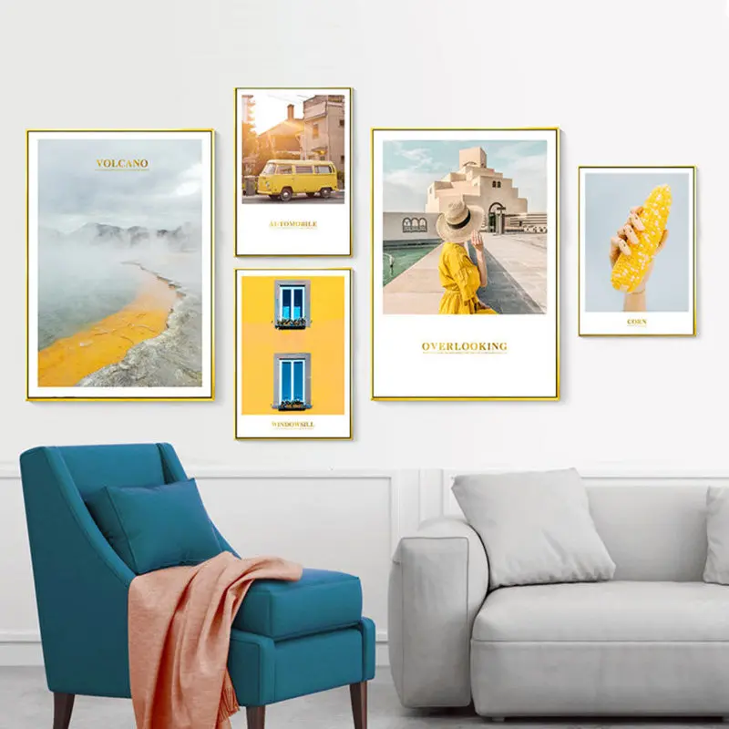 

Nordic Modern Home Decor Picture Canvas Painting Wall Art Pictures Yellow Beautiful Scenery Decor Hd Prints for Living Room