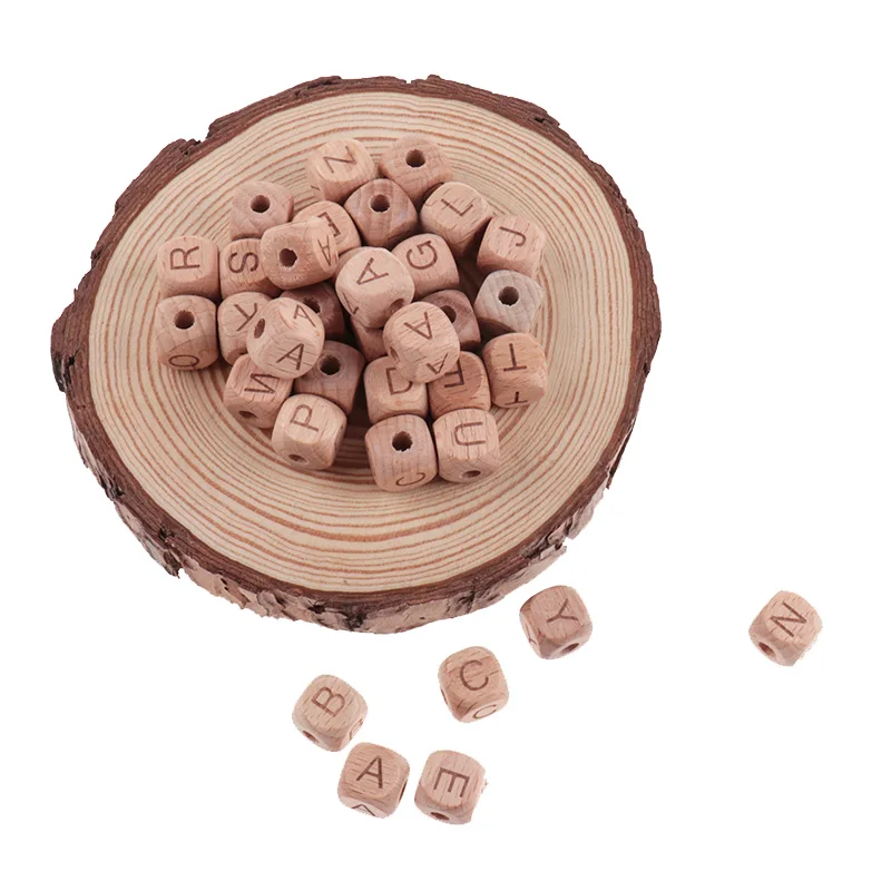 500 Uds letras de madera para beb&eacute;s cuentas de madera de haya beb&eacute; mordedor de madera de grado alimenticio para dientes juguetes de madera sin BPA-4