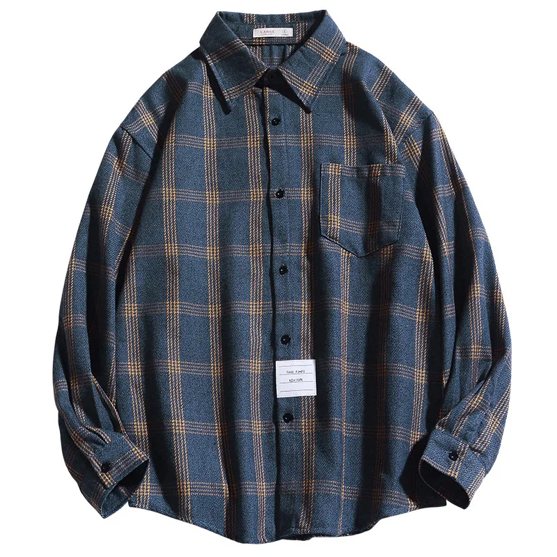 

Men Harajuku Color Block Plaid Shirt 2020 Mens Streetwear Thick Shirts Long Sleeve Male Vintage Korean Fashions Clothes