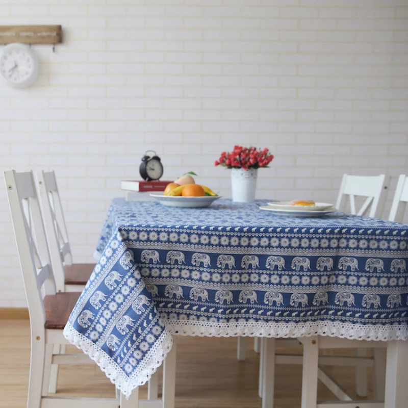 Современная скатерть для стола в полоску с синим слоном тайском стиле кружевным