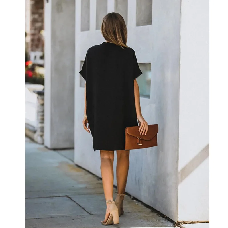 

Leosoxs Summer Sexy Deep V Neck Short Batwing Sleeve Women's Dress 2021 New Fashion Casual Beach Solid Loose Ladies Mini Dresses